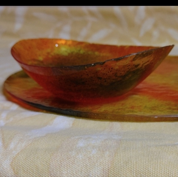 60s Autumn Colors Chip & Dip Resin Duo Bowl & Plate - Picture 4 of 10